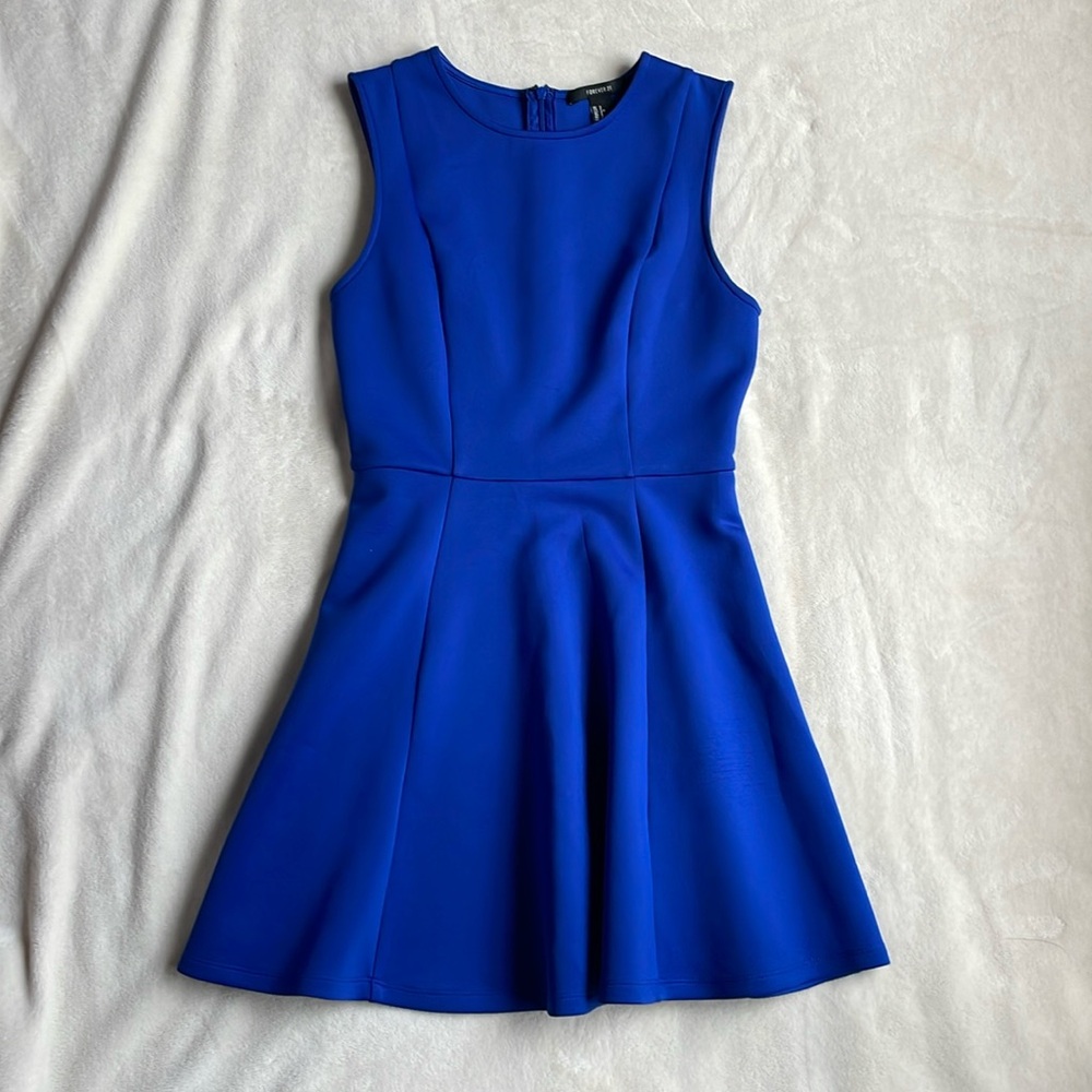Forever21 Blue Pleated Professional Dress